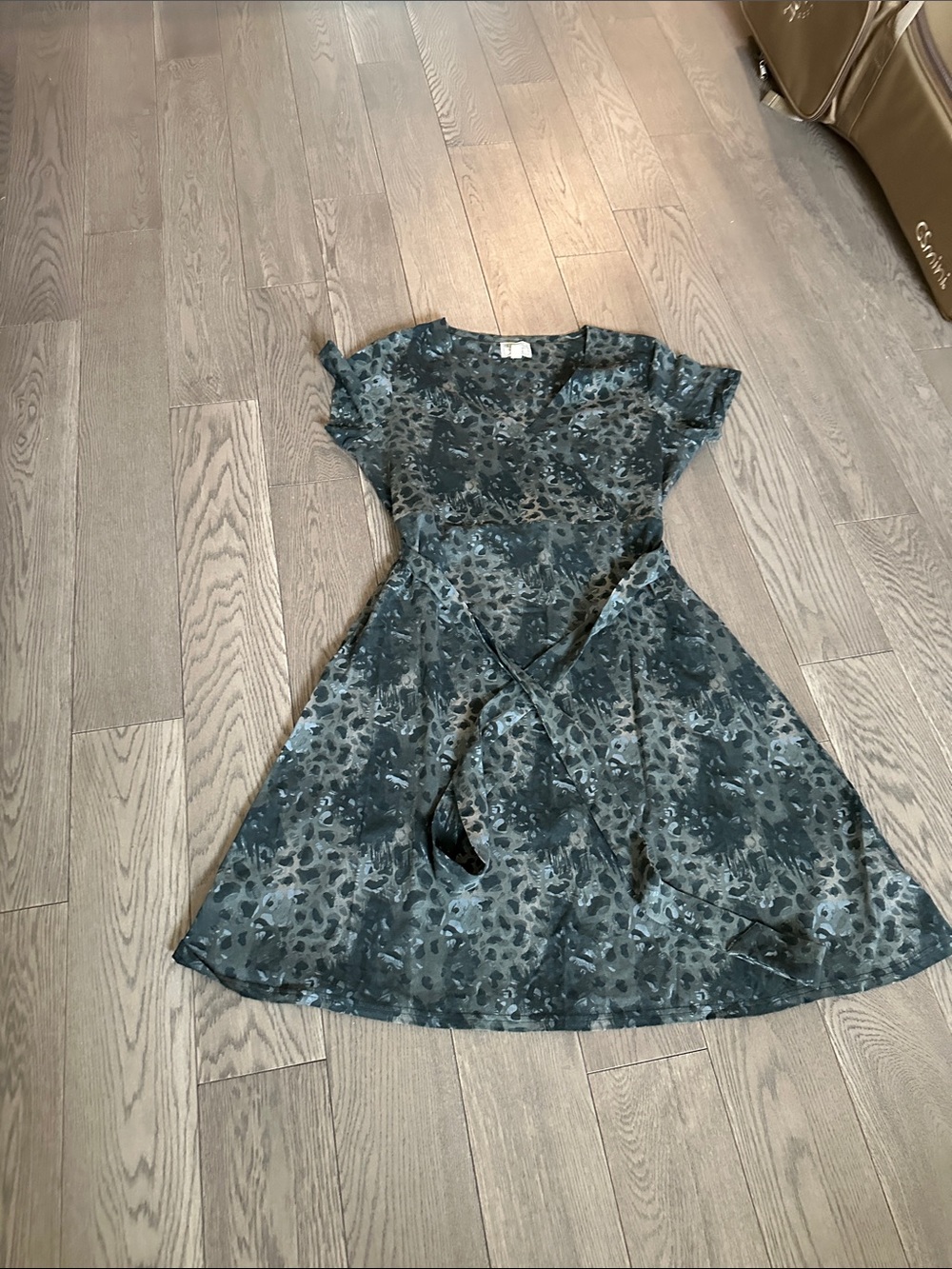 Dark Gray Blue Leopard Print Fit-and-Flare Dress